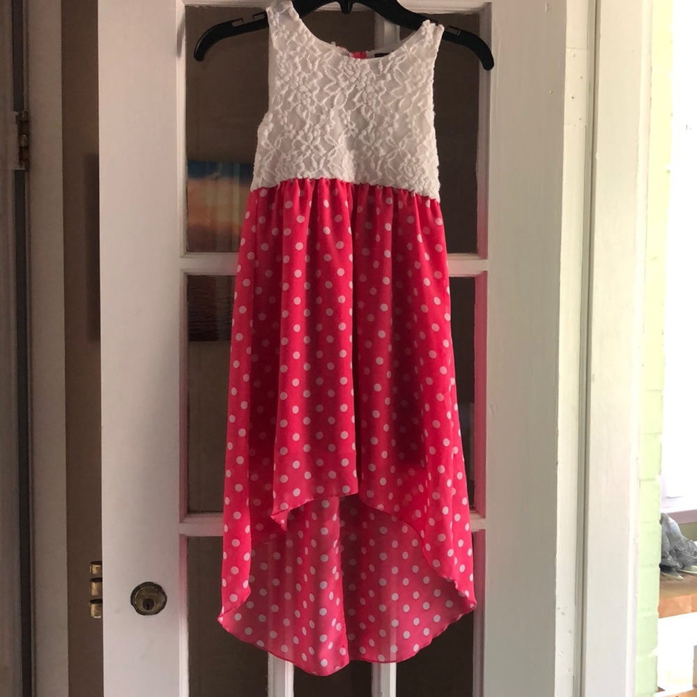Girls summer dress, pink & white